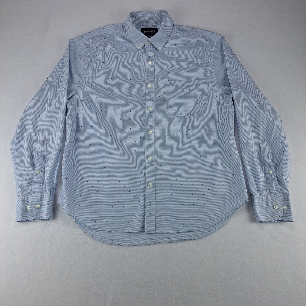 Bonobos Button Up Shirt Mens Blue Red Med Long Sleeve Polka Dot‎ Geometric Print